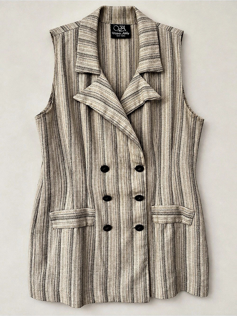 Victoria Ashley Striped Double-Breasted Vest in Brown & White